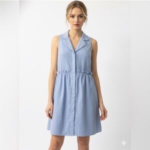 Tuckernuck Cotton Blend Oxford Blue Sleeveless Royal Shirt Dress Sz. L